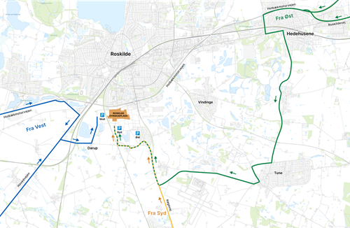 Tilkørsel - følg skiltene og undgå motorvejskrydset ved Darupvej!
